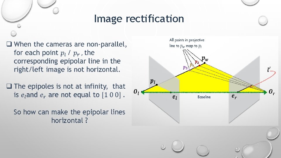 Image rectification So how can make the epipolar lines horizontal ? 