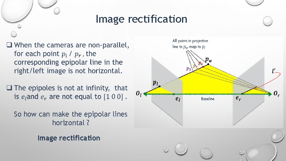 Image rectification So how can make the epipolar lines horizontal ? Image rectification 