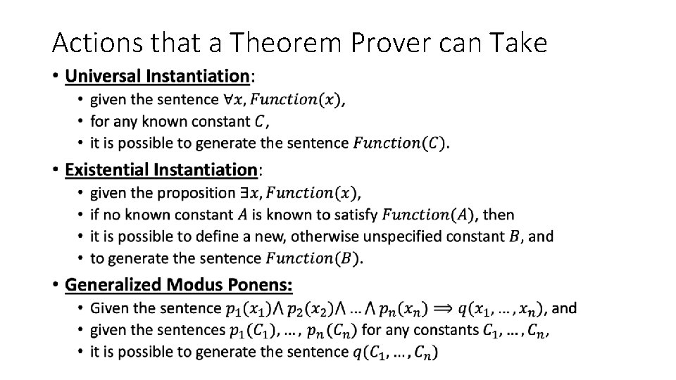 Actions that a Theorem Prover can Take • 
