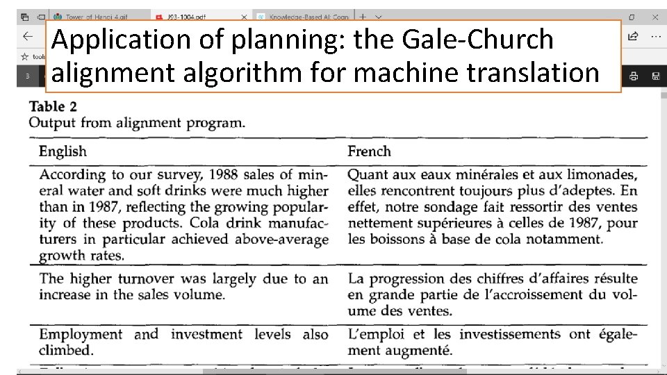Application of planning: the Gale-Church alignment algorithm for machine translation 