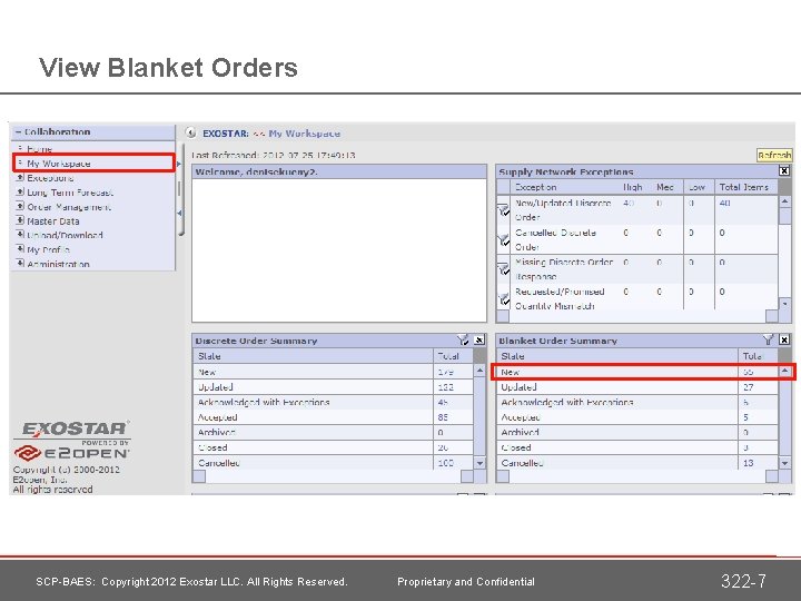 View Blanket Orders SCP-BAES: Copyright 2012 Exostar LLC. All Rights Reserved. Proprietary and Confidential