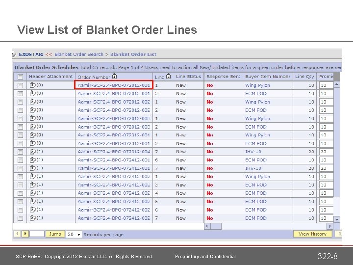 View List of Blanket Order Lines SCP-BAES: Copyright 2012 Exostar LLC. All Rights Reserved.