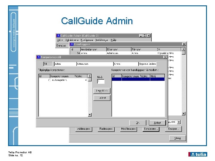 www. promotor. telia. se Telia Promotor AB Slide no. 12 Call. Guide Admin 