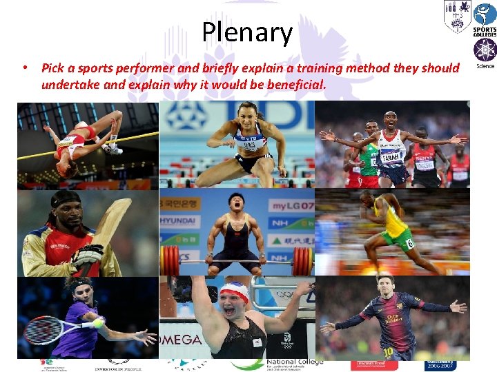 Plenary • Pick a sports performer and briefly explain a training method they should