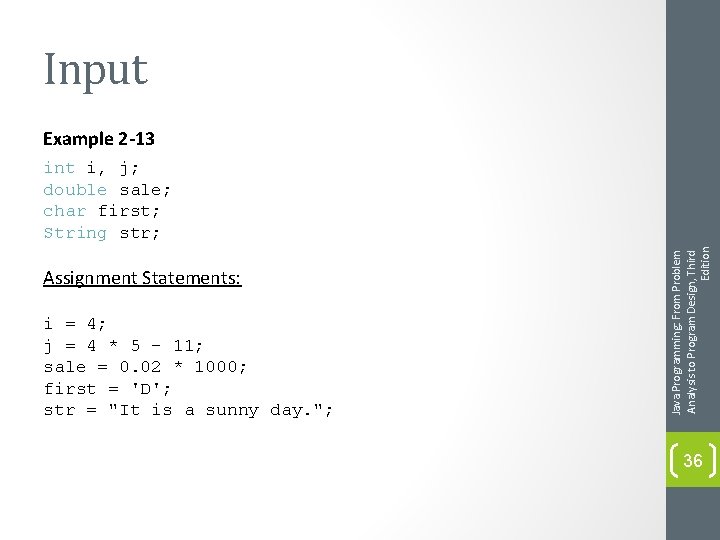 Input Example 2 -13 Assignment Statements: i = 4; j = 4 * 5