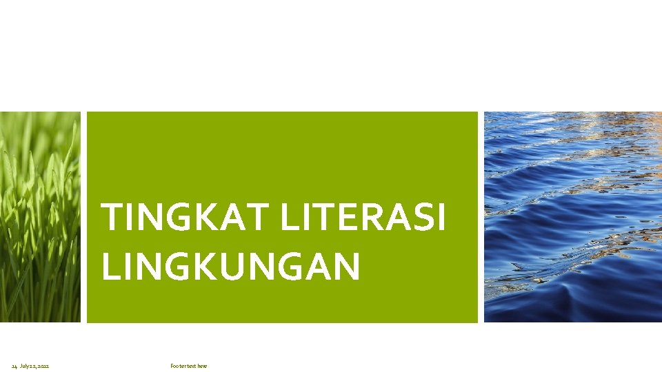 TINGKAT LITERASI LINGKUNGAN 14 July 22, 2012 Footer text here 