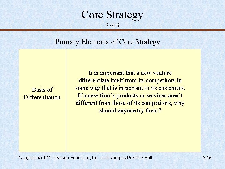 Core Strategy 3 of 3 Primary Elements of Core Strategy Basis of Differentiation It