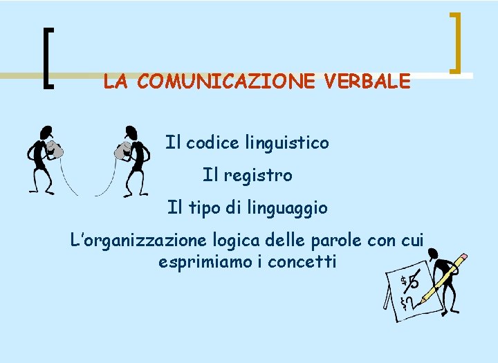 LA COMUNICAZIONE VERBALE Il codice linguistico Il registro Il tipo di linguaggio L’organizzazione logica