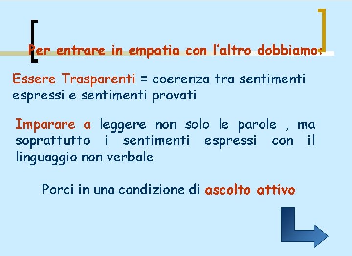 Per entrare in empatia con l’altro dobbiamo: Essere Trasparenti = coerenza tra sentimenti espressi