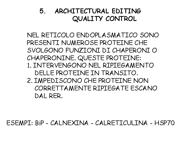 5. ARCHITECTURAL EDITING QUALITY CONTROL NEL RETICOLO ENDOPLASMATICO SONO PRESENTI NUMEROSE PROTEINE CHE SVOLGONO