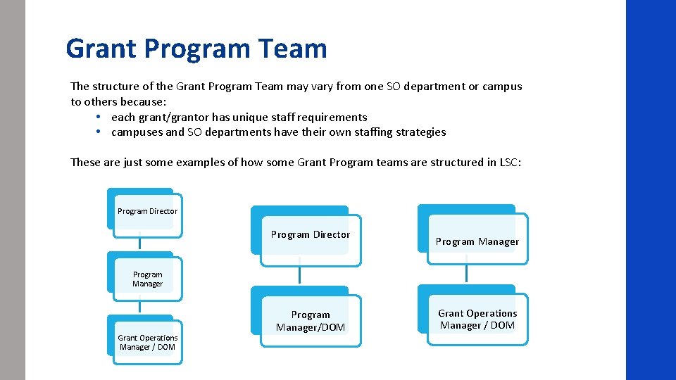 Grant Program Team The structure of the Grant Program Team may vary from one
