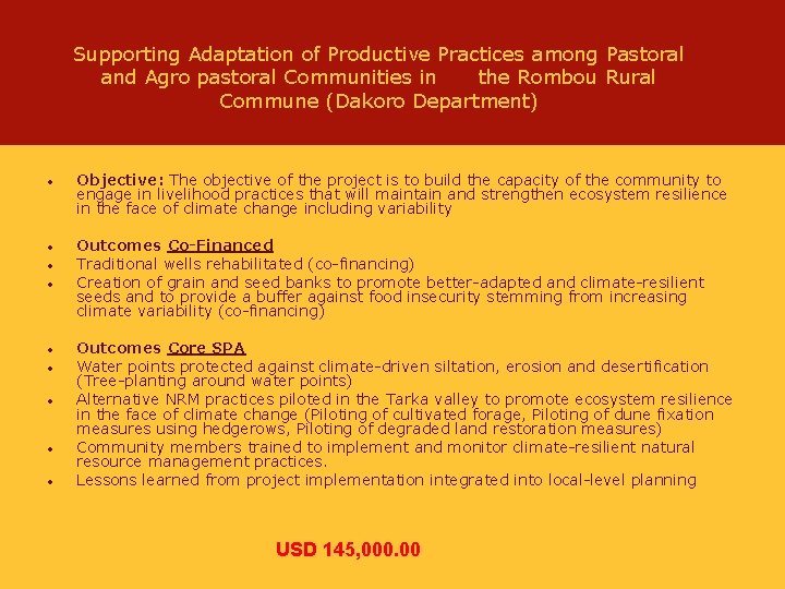 Supporting Adaptation of Productive Practices among Pastoral and Agro pastoral Communities in the Rombou