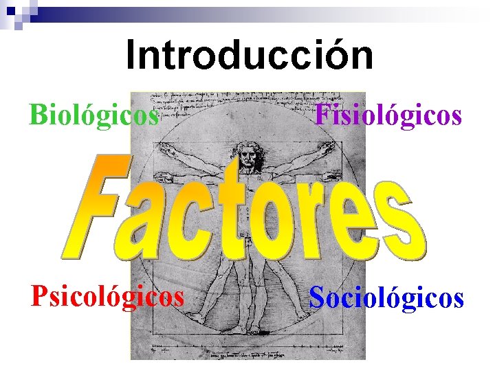 Introducción Biológicos Fisiológicos Psicológicos Sociológicos 