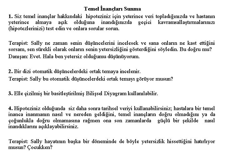 Temel İnançları Sunma 1. Siz temel inançlar hakkındaki hipoteziniz için yeterince veri topladığınızda ve