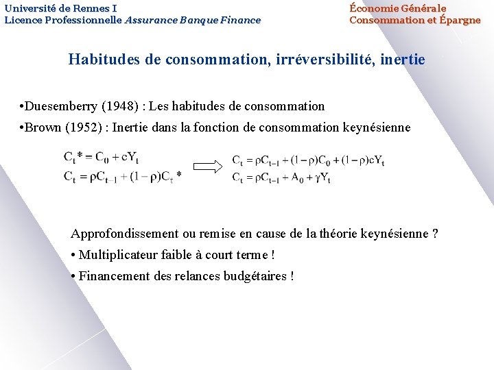 Université de Rennes I Licence Professionnelle Assurance Banque Finance Économie Générale Consommation et Épargne