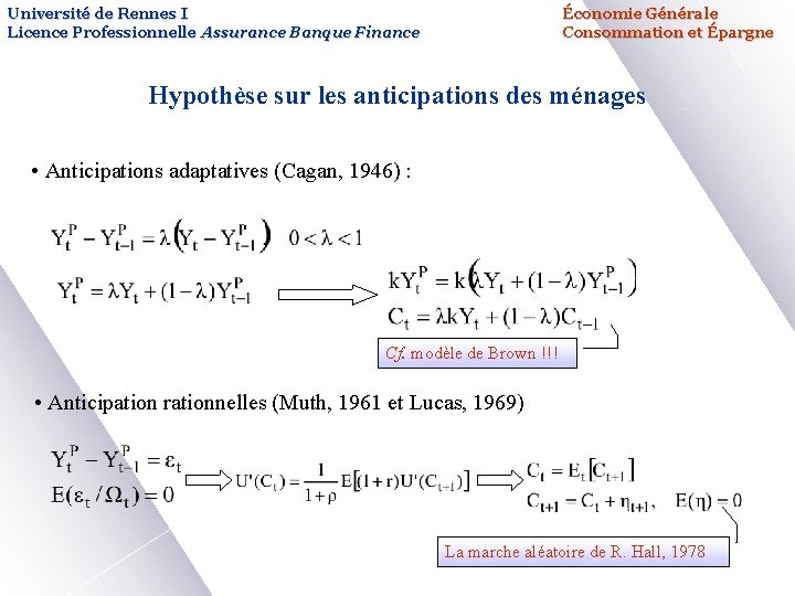 Université de Rennes I Licence Professionnelle Assurance Banque Finance Économie Générale Consommation et Épargne