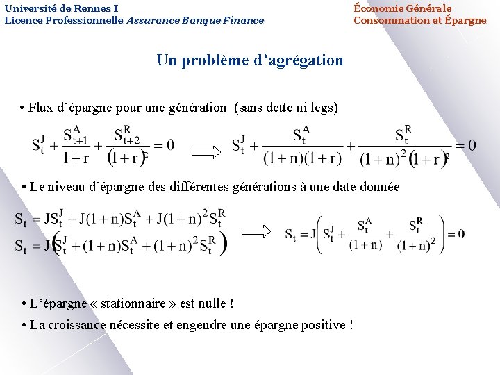 Université de Rennes I Licence Professionnelle Assurance Banque Finance Économie Générale Consommation et Épargne