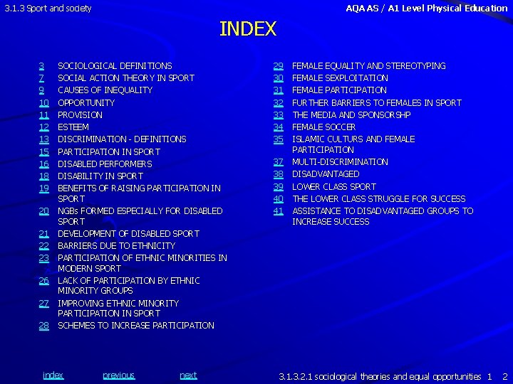 3. 1. 3 Sport and society AQA AS / A 1 Level Physical Education