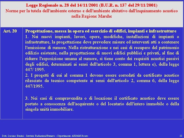 Legge Regionale n. 28 del 14/11/2001 (B. U. R. n. 137 del 29/11/2001) Norme
