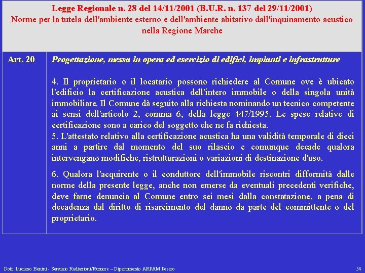 Legge Regionale n. 28 del 14/11/2001 (B. U. R. n. 137 del 29/11/2001) Norme