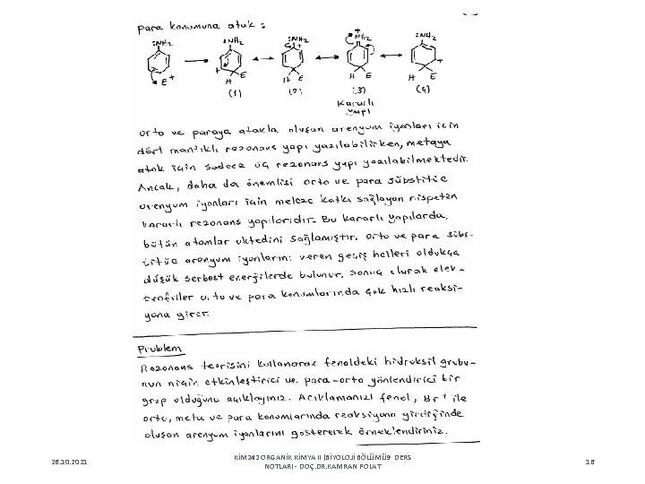 26. 10. 2021 KİM 242 ORGANİK KİMYA II (BİYOLOJİ BÖLÜMÜ 9 DERS NOTLARI -