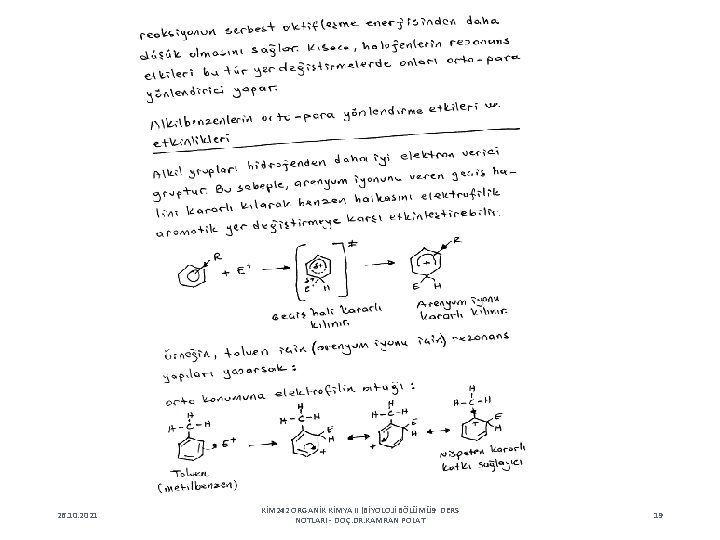 26. 10. 2021 KİM 242 ORGANİK KİMYA II (BİYOLOJİ BÖLÜMÜ 9 DERS NOTLARI -