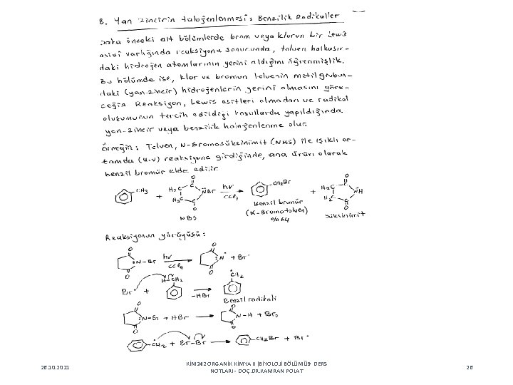 26. 10. 2021 KİM 242 ORGANİK KİMYA II (BİYOLOJİ BÖLÜMÜ 9 DERS NOTLARI -