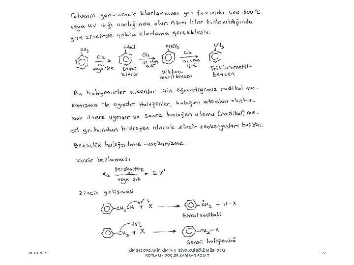 26. 10. 2021 KİM 242 ORGANİK KİMYA II (BİYOLOJİ BÖLÜMÜ 9 DERS NOTLARI -