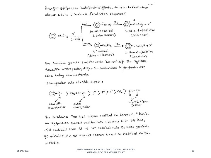 26. 10. 2021 KİM 242 ORGANİK KİMYA II (BİYOLOJİ BÖLÜMÜ 9 DERS NOTLARI -