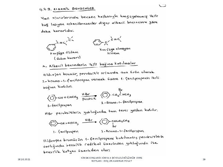 26. 10. 2021 KİM 242 ORGANİK KİMYA II (BİYOLOJİ BÖLÜMÜ 9 DERS NOTLARI -