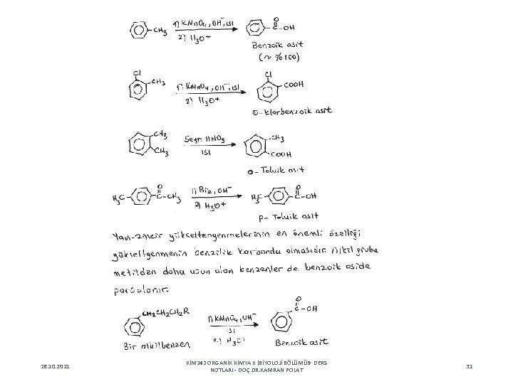 26. 10. 2021 KİM 242 ORGANİK KİMYA II (BİYOLOJİ BÖLÜMÜ 9 DERS NOTLARI -