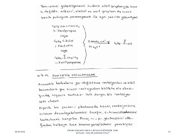 26. 10. 2021 KİM 242 ORGANİK KİMYA II (BİYOLOJİ BÖLÜMÜ 9 DERS NOTLARI -