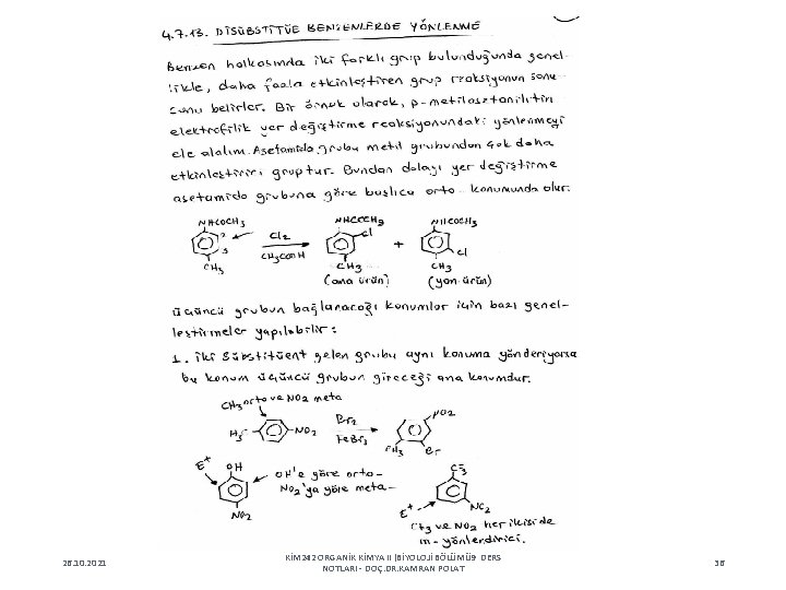 26. 10. 2021 KİM 242 ORGANİK KİMYA II (BİYOLOJİ BÖLÜMÜ 9 DERS NOTLARI -