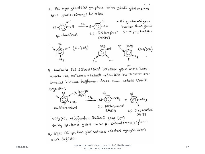 26. 10. 2021 KİM 242 ORGANİK KİMYA II (BİYOLOJİ BÖLÜMÜ 9 DERS NOTLARI -