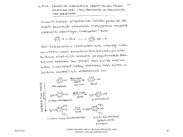 26. 10. 2021 KİM 242 ORGANİK KİMYA II (BİYOLOJİ BÖLÜMÜ 9 DERS NOTLARI -