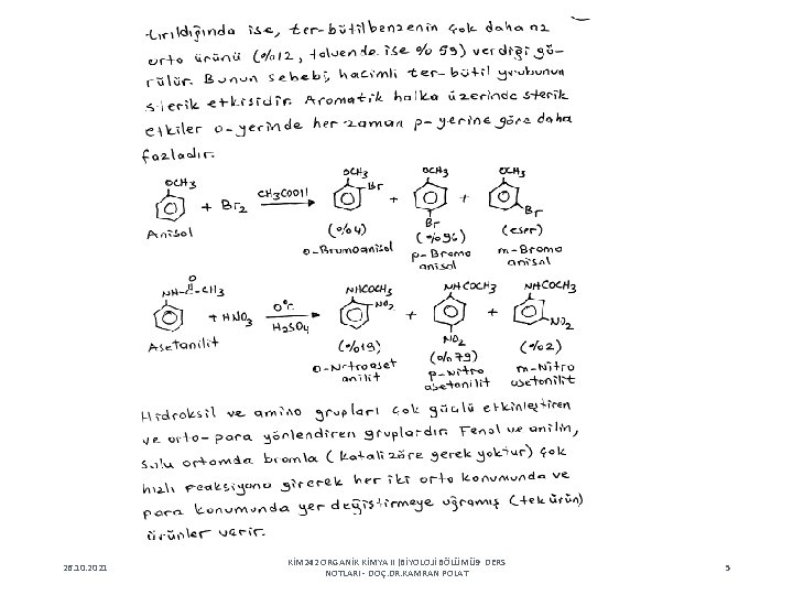 26. 10. 2021 KİM 242 ORGANİK KİMYA II (BİYOLOJİ BÖLÜMÜ 9 DERS NOTLARI -