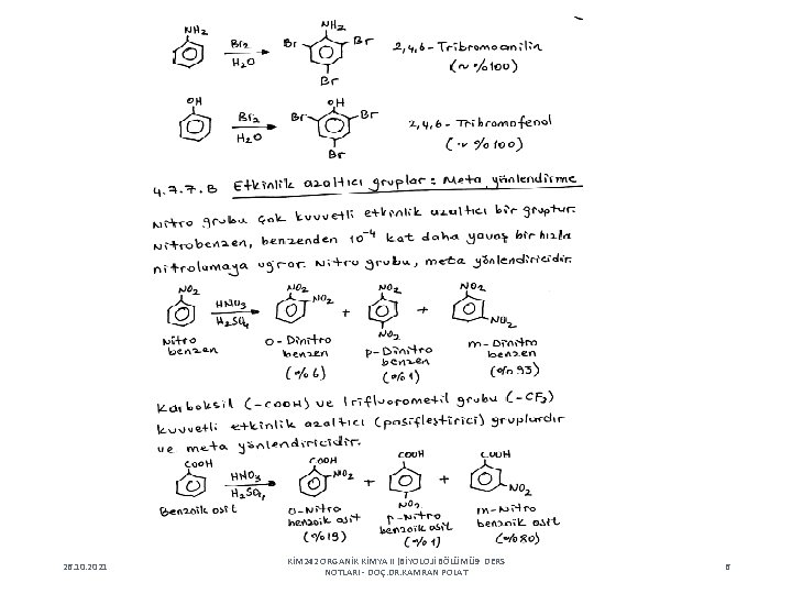 26. 10. 2021 KİM 242 ORGANİK KİMYA II (BİYOLOJİ BÖLÜMÜ 9 DERS NOTLARI -