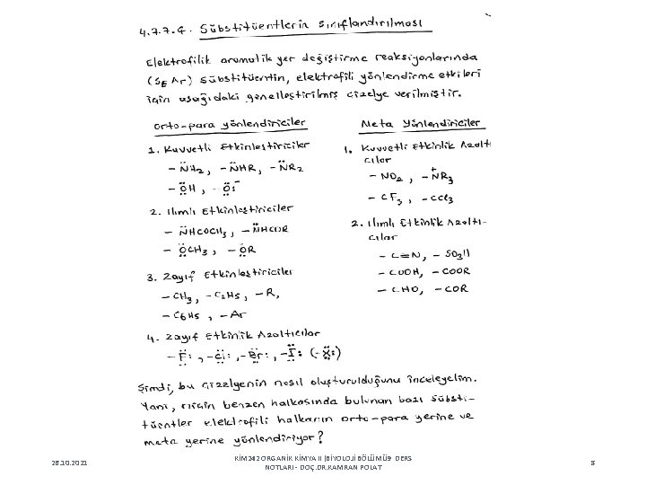 26. 10. 2021 KİM 242 ORGANİK KİMYA II (BİYOLOJİ BÖLÜMÜ 9 DERS NOTLARI -