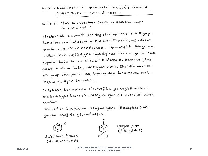 26. 10. 2021 KİM 242 ORGANİK KİMYA II (BİYOLOJİ BÖLÜMÜ 9 DERS NOTLARI -