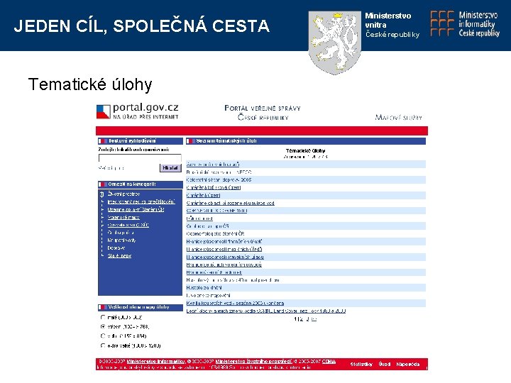 JEDEN CÍL, SPOLEČNÁ CESTA Tematické úlohy Ministerstvo vnitra České republiky 