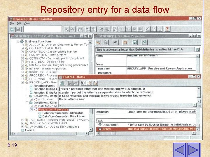 Repository entry for a data flow 8. 19 
