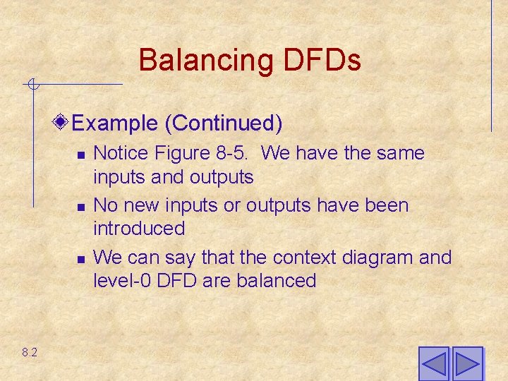 Balancing DFDs Example (Continued) n n n 8. 2 Notice Figure 8 -5. We