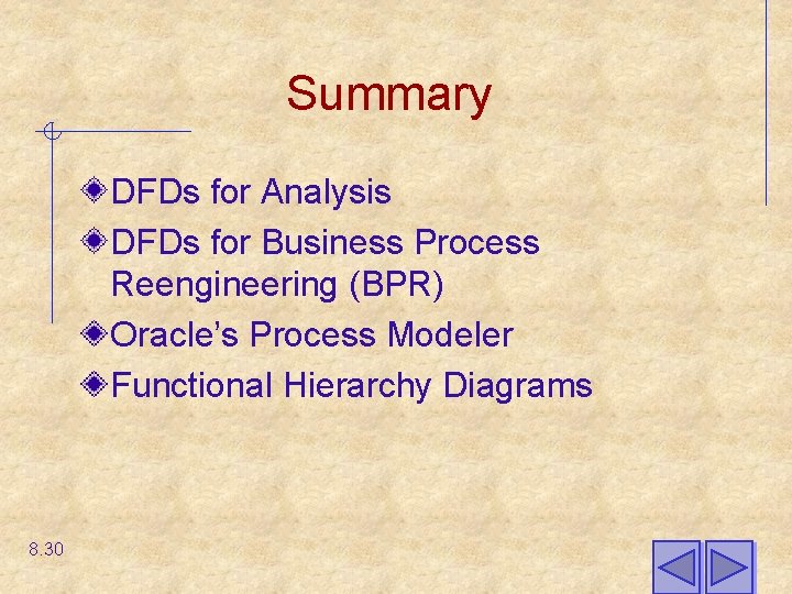 Summary DFDs for Analysis DFDs for Business Process Reengineering (BPR) Oracle’s Process Modeler Functional