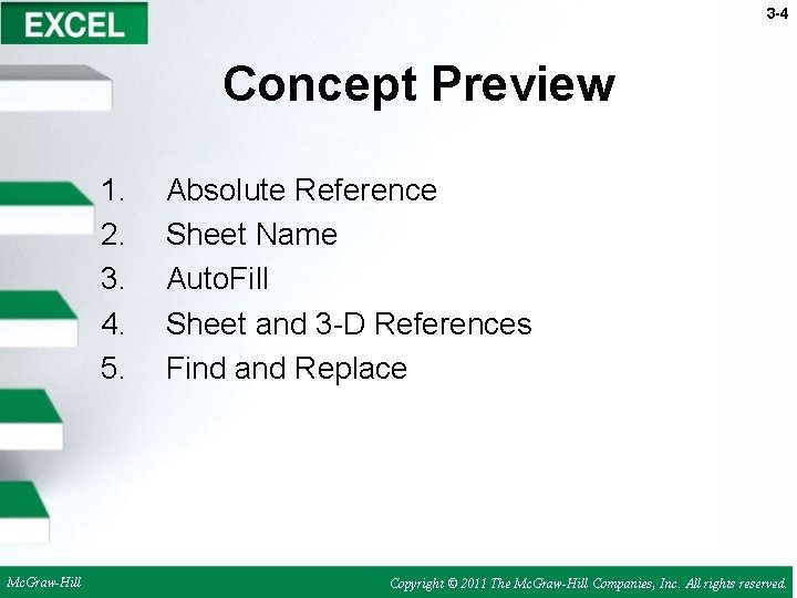 3 -4 Concept Preview 1. 2. 3. 4. 5. Mc. Graw-Hill Absolute Reference Sheet