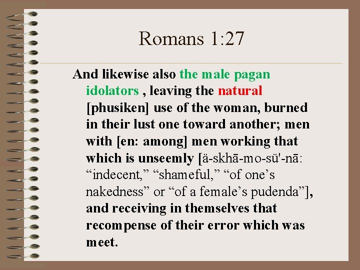 Romans 1: 27 And likewise also the male pagan idolators , leaving the natural