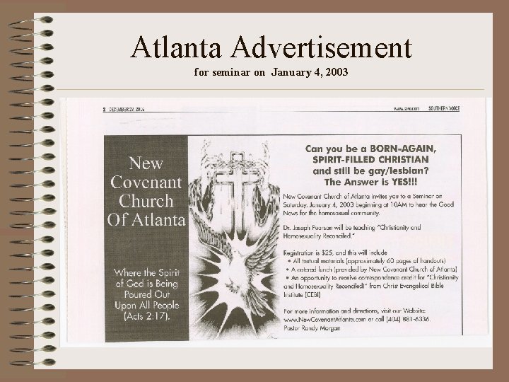 Atlanta Advertisement for seminar on January 4, 2003 