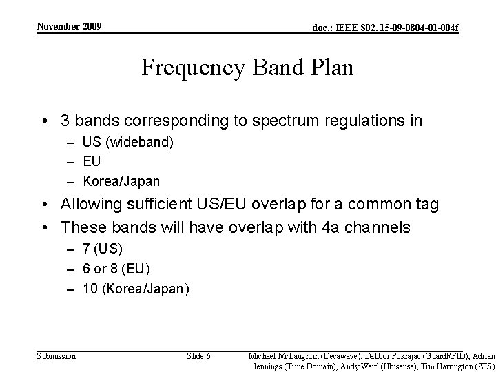 November 2009 doc. : IEEE 802. 15 -09 -0804 -01 -004 f Frequency Band