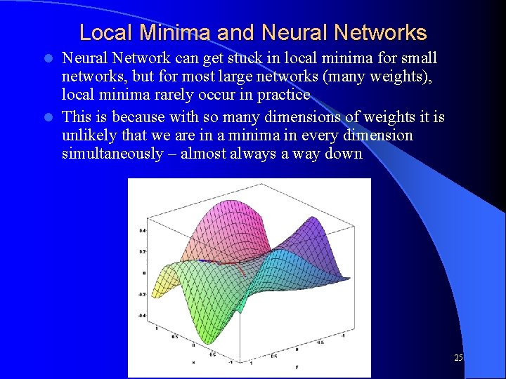 Local Minima and Neural Networks Neural Network can get stuck in local minima for