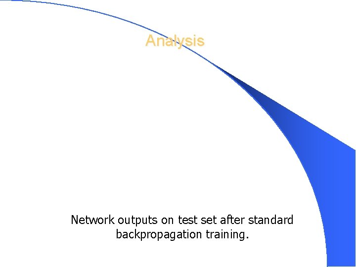 Analysis Network outputs on test set after standard backpropagation training. CS 478 – Backpropagation