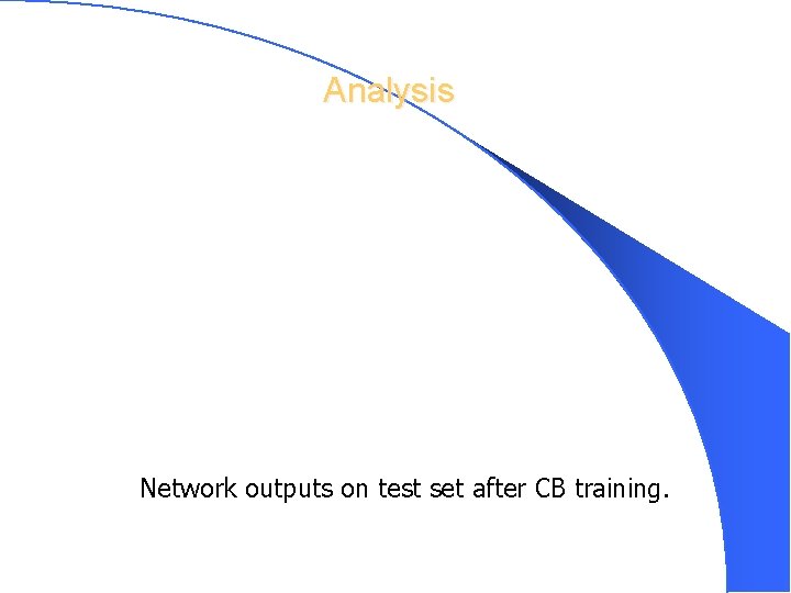 Analysis Network outputs on test set after CB training. CS 478 – Backpropagation 49